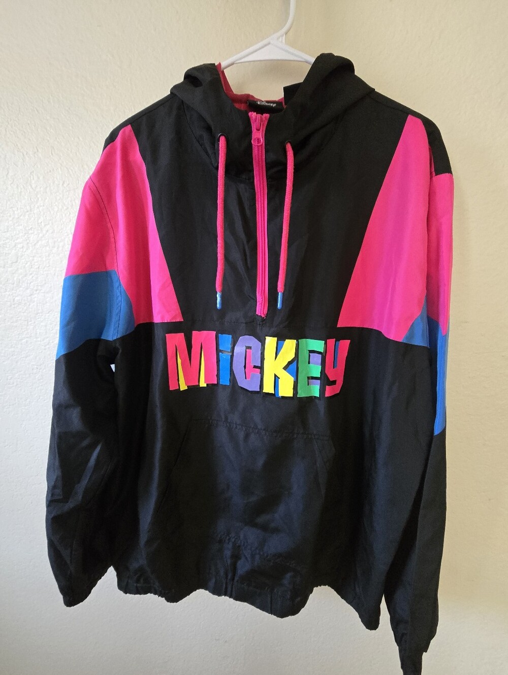 Vintage Disney 80s Mickey Half Zip Wind Breaker Hoodie Jacket Sz L